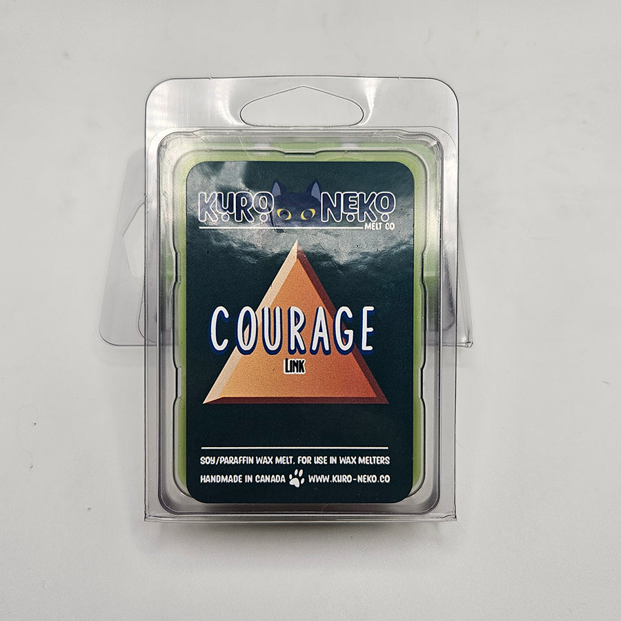 A set of wax melts in a clamshell on a white background. The pictured scent is Courage: Link.